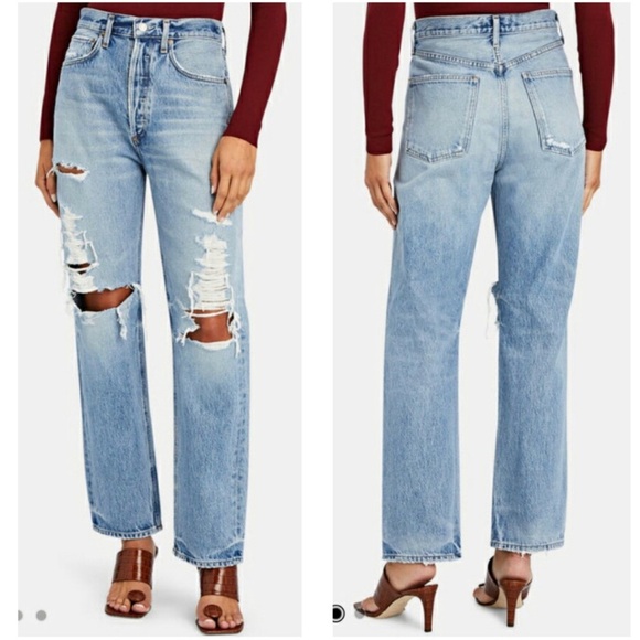 AGOLDE 90's Mid Rise Loose Jeans in Major Size 26 Light Wash Distressed Rigid - Picture 3 of 16